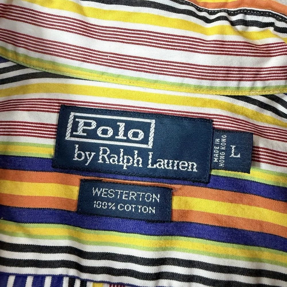 Polo Ralph Lauren Mens Large Classic Fit Striped Oxford Shirt Multicolor Retro